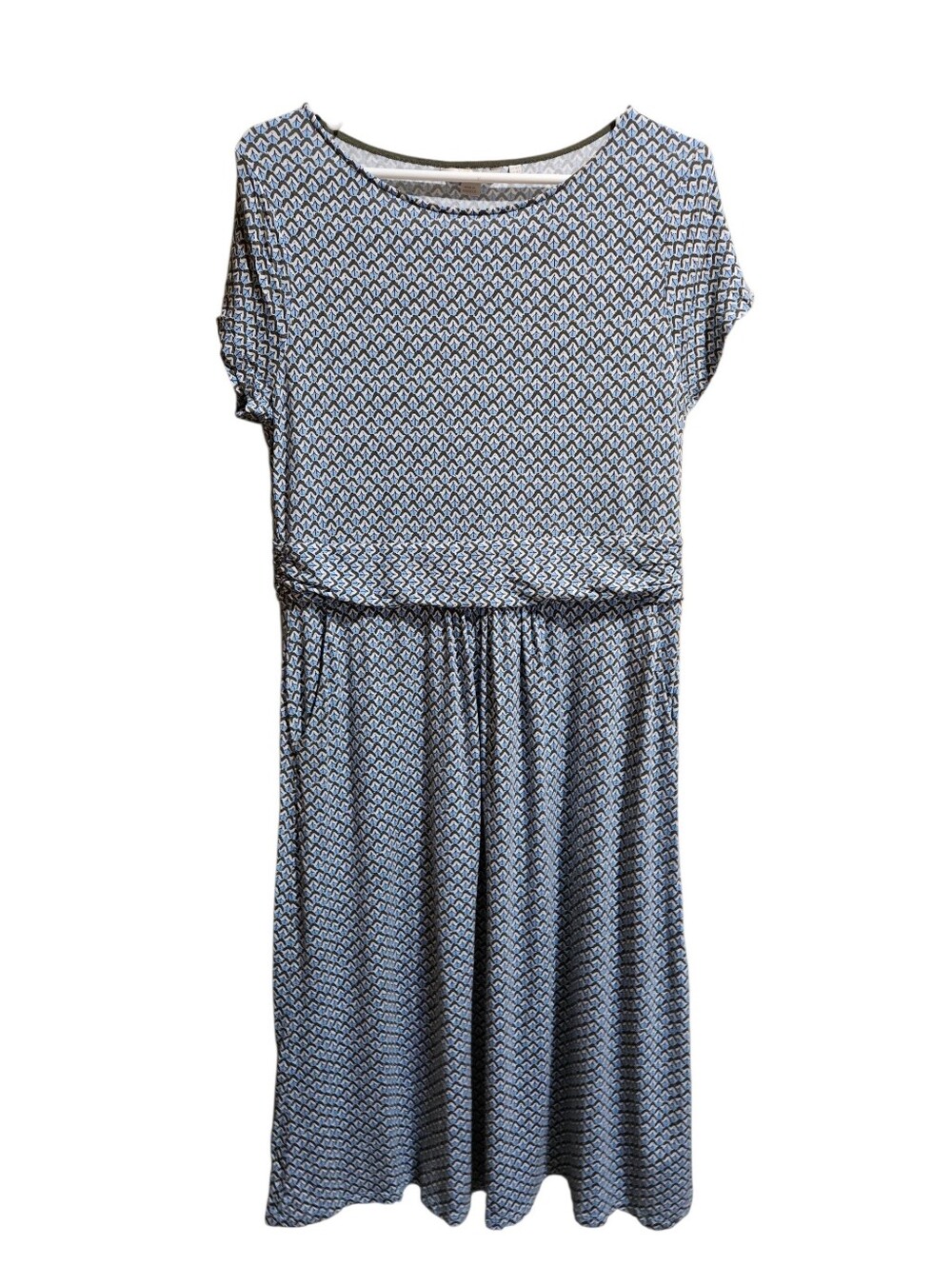 Boden Amelie Blue & Olive Patterned Jersey Knit Dress, 12L - Picture 2 of 8